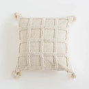 Boho tufted tassel cushion cover cream woven living room pillow by Decorbites