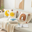 Boho yellow rainbow star moon pillow cover bedroom decor with tassels by Decorbites