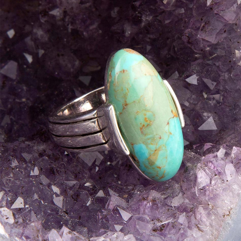 Bold Green Turquoise and Sterling Silver Ring