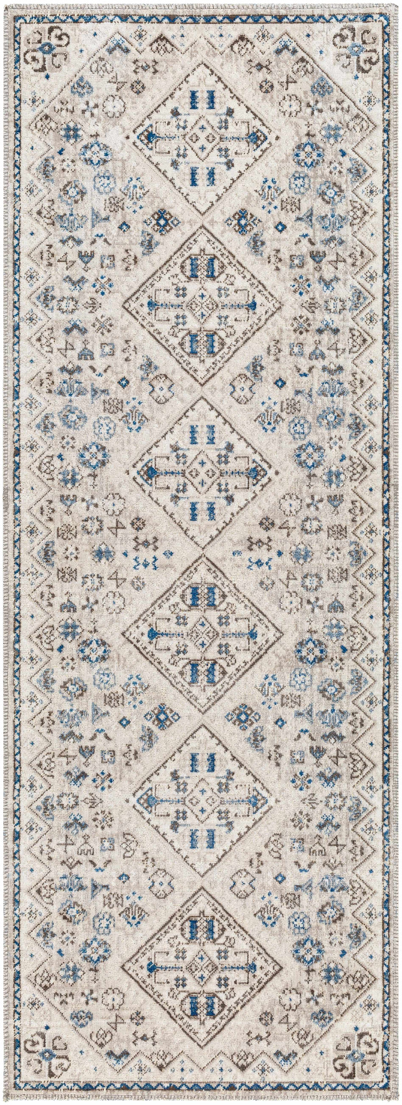 Meja Cream & Blue Washable Area Rug - Clearance