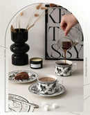 Botanical black bird ceramic coffee cup and saucer set dining room by Decorbites
