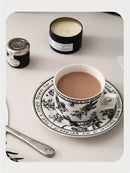 Botanical black bird ceramic coffee cup and saucer set dining room by Decorbites