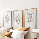 Floral Art Set of 3. Watercolor Wildflower Bouquet Prints by Wall Art Set