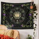 Botanical moon phase floral tapestry – bedroom celestial wall decor by Decorbites