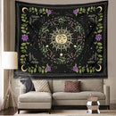 Botanical moon phase floral tapestry – bedroom celestial wall decor by Decorbites
