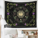 Botanical moon phase floral tapestry – bedroom celestial wall decor by Decorbites
