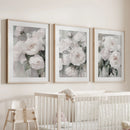 Romantic White Flower 3 Piece Wall Art. Peony Painting Print by Wall Art Set