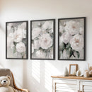 Romantic White Flower 3 Piece Wall Art. Peony Painting Print by Wall Art Set
