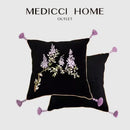 GobekUsa Botanical Wisteria Embroidered Cushion Cover with Tassel