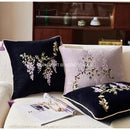 GobekUsa Botanical Wisteria Embroidered Cushion Cover with Tassel