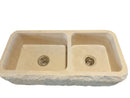 Custom Travertine Double Basin Apron Farmhouse Sink Beige 32 Inches