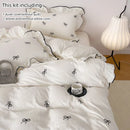 GobekUsa Bow Embroidery Bedding Set with Ruffles