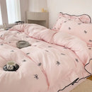 GobekUsa Bow Embroidery Bedding Set with Ruffles