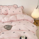 GobekUsa Bow Embroidery Bedding Set with Ruffles