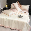 GobekUsa Bowknot Embroidered Summer Bedding Set - Soft & Skin-friendly Quilt, Duvet, Pillowcases