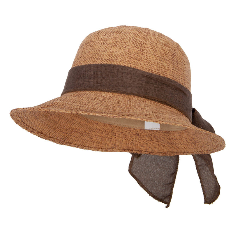 Women's Paper Braid Cotton Wide Ribbon Tie Accented Bucket Hat