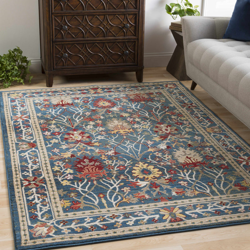 Neola Navy Blue Damask Area Rug