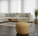Braided Farmhouse round Pouf Natural Brown