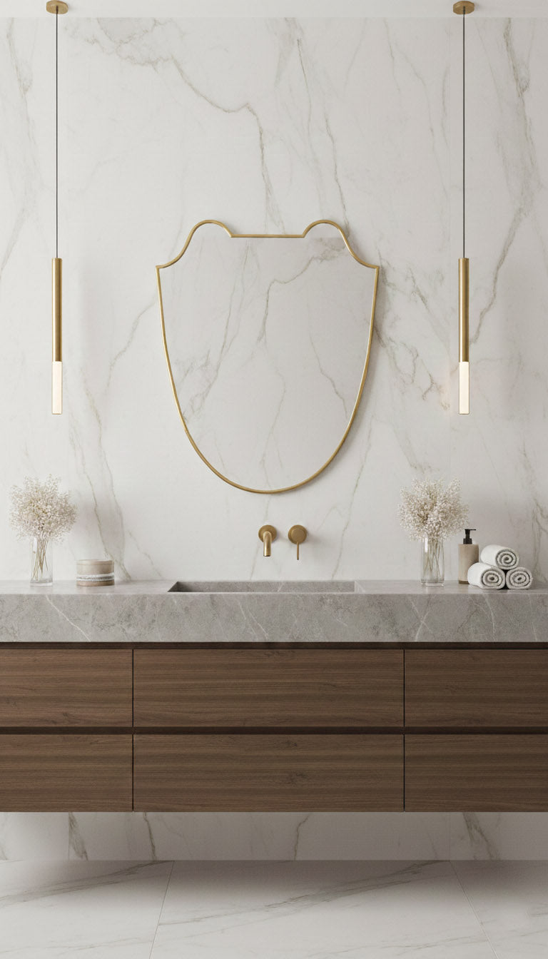 Antique Brass Italian Shield Wall Mirror - Luxurious Bathroom Mirror