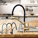 GobekUsa Dual Spout Dual Handles Kitchen Faucet with Hot and Cold Mixer for Pure Water