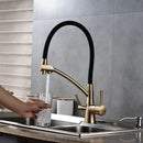 GobekUsa Dual Spout Dual Handles Kitchen Faucet with Hot and Cold Mixer for Pure Water