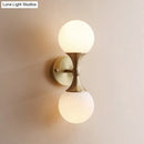 GobekUsa Ivory Glass Ball Wall Lamp with 2-Head Brass Sconce for Bedroom