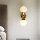 GobekUsa Ivory Glass Ball Wall Lamp with 2-Head Brass Sconce for Bedroom
