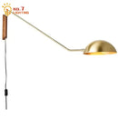 GobekUsa Adjustable Metal Wood Wall Lamp LED E27 Swing Arm Sconces for Living Room