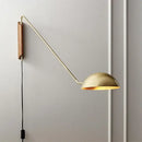 GobekUsa Adjustable Metal Wood Wall Lamp LED E27 Swing Arm Sconces for Living Room