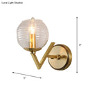 GobekUsa Brass Ball Sconce Light with Ribbed Glass Shade - Simple Wall Mount Lamp