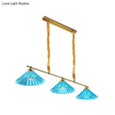GobekUsa Blue Ribbed Glass Cone Pendant Light - Traditional Dining Room Lamp with 3 Lights
