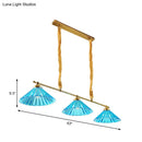 GobekUsa Blue Ribbed Glass Cone Pendant Light - Traditional Dining Room Lamp with 3 Lights