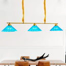 GobekUsa Blue Ribbed Glass Cone Pendant Light - Traditional Dining Room Lamp with 3 Lights