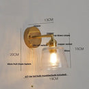 GobekUsa Clear Glass LED Wall Sconce with Pull Chain Switch, Brass E27, Bedroom Reading Light