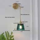 GobekUsa Clear Glass LED Wall Sconce with Pull Chain Switch, Brass E27, Bedroom Reading Light
