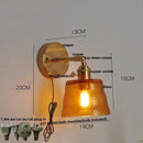 GobekUsa Clear Glass LED Wall Sconce with Pull Chain Switch, Brass E27, Bedroom Reading Light