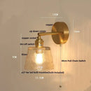 GobekUsa Clear Glass LED Wall Sconce with Pull Chain Switch, Brass E27, Bedroom Reading Light