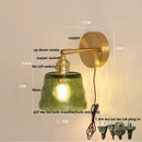 GobekUsa Clear Glass LED Wall Sconce with Pull Chain Switch, Brass E27, Bedroom Reading Light