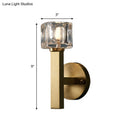 GobekUsa Brass Cylinder Sconce with Clear Crystal Block for Modern Living Room Lighting