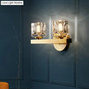 GobekUsa Brass Cylinder Sconce with Clear Crystal Block for Modern Living Room Lighting