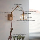 GobekUsa Ash Wood LED Wall Lights Swing Arms Blue Glass Bedside Lamp