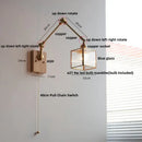 GobekUsa Ash Wood LED Wall Lights Swing Arms Blue Glass Bedside Lamp