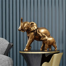 Brass elephant art decor mother and calf sculpture living room by Decorbites