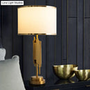 GobekUsa Brass Fabric Drum Nightstand Lamp - Simplistic 1 Bulb Lighting for Living Room Tables