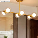 GobekUsa Brass Finish 6-Light Postmodern Linear Island Pendant with Glass Ball Shade