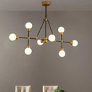GobekUsa Brass Finish Island Light with Orb Shade - 8-Light Metal Hanging Lamp for Dining Room