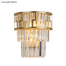 GobekUsa Brass Modernism Layered Wall Lamp with Clear Crystal - 2 Lights Bedside Sconce Fixture