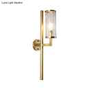 GobekUsa Brass Modernist Cylinder Sconce Light Fixture with Clear Water Glass - Corner Wall Lamp (1 Light)