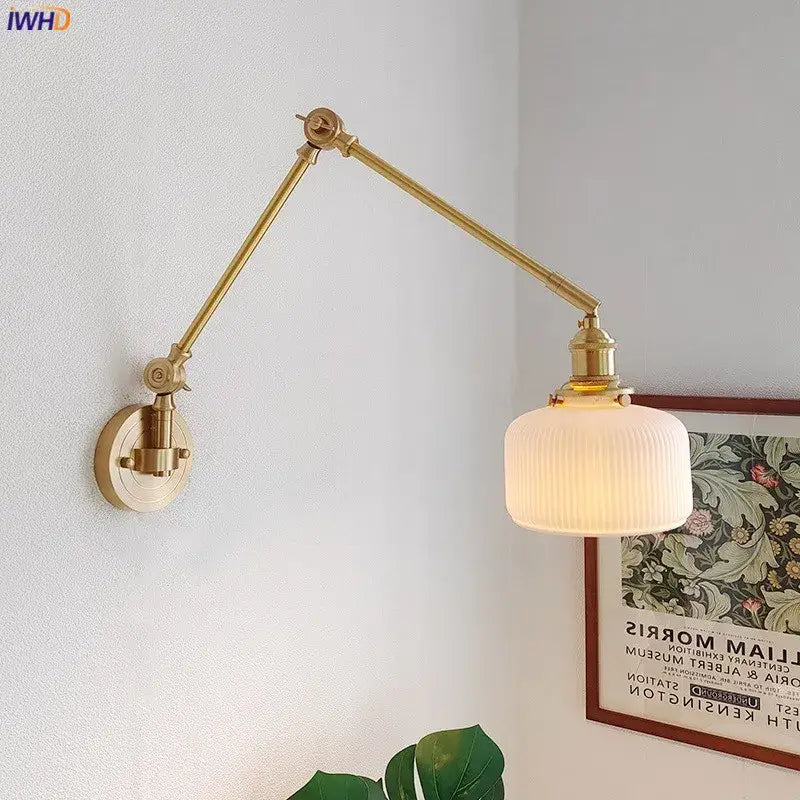 GobekUsa Ceramic Copper LED Wall Lamp with Adjustable Long Arm Swing