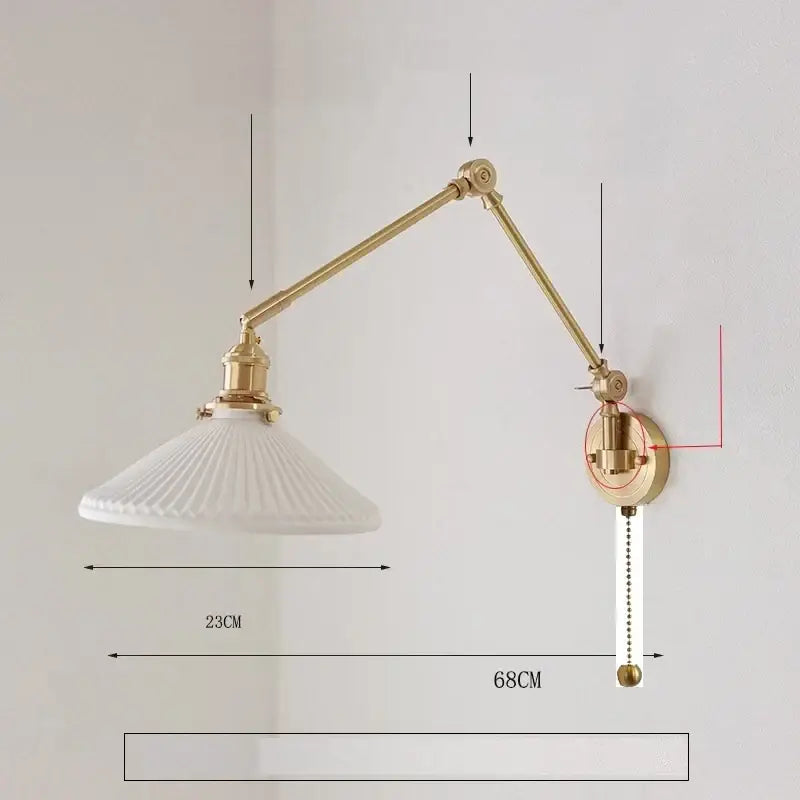 GobekUsa Ceramic Copper LED Wall Lamp with Adjustable Long Arm Swing, photo 9 of 22